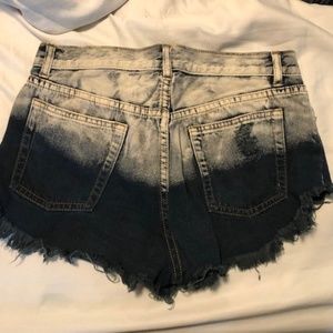 acid washed two tone high waisted shorts